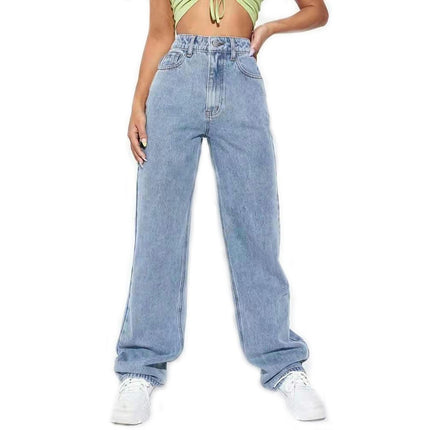 Women's High Waisted Boyfriend Baggy Jeans Straight Wide Leg Casual Denim Pants