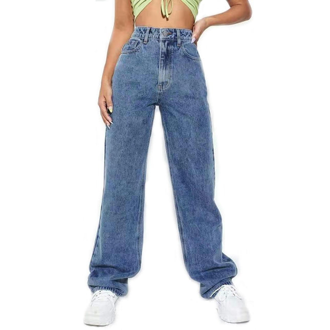 Women's High Waisted Boyfriend Baggy Jeans Straight Wide Leg Casual Denim Pants