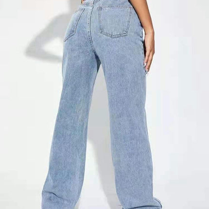 Women's High Waisted Boyfriend Baggy Jeans Straight Wide Leg Casual Denim Pants