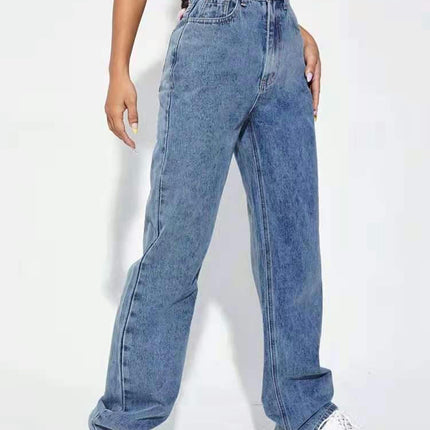 Women's High Waisted Boyfriend Baggy Jeans Straight Wide Leg Casual Denim Pants