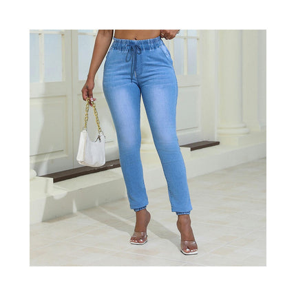 Women Drawstring High Waist Stretch Jeans Skinny Denim Pants