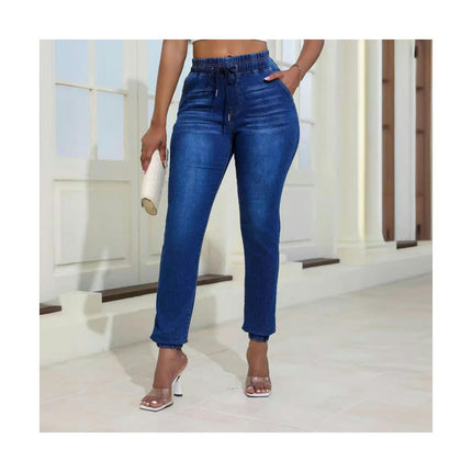 Women Drawstring High Waist Stretch Jeans Skinny Denim Pants