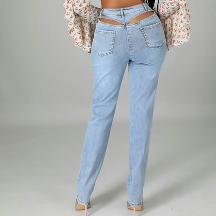 High Waisted Jeans for Women Slim Fit Stretch Cut Out Denim Pants