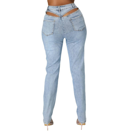 High Waisted Jeans for Women Slim Fit Stretch Cut Out Denim Pants