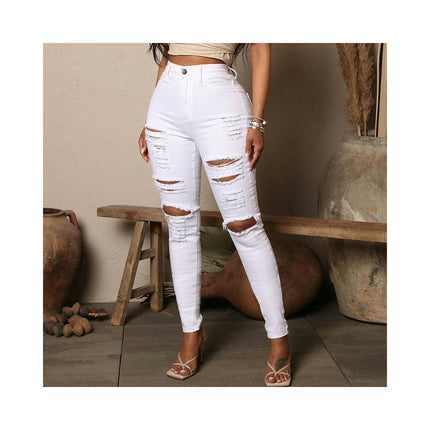 Women's High Rise Skinny Ripped Jeans Stretch Distressed Denim Pants