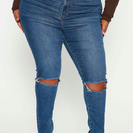 Womens High Waisted Skinny Slim Fit Cut Out Jeans Ripped Denim Pants