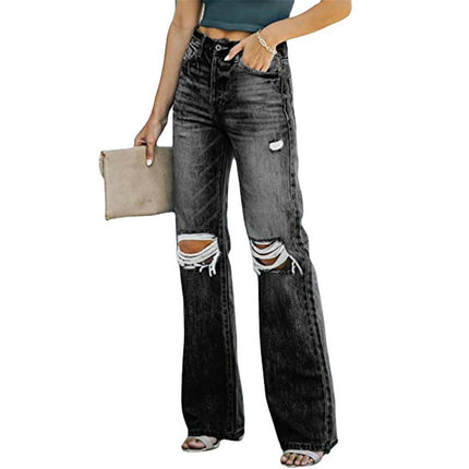 Straight Leg Jeans for Women Casual High Waisted Ripped Denim Pants