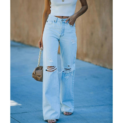 Straight Leg Jeans for Women Casual High Waisted Ripped Denim Pants