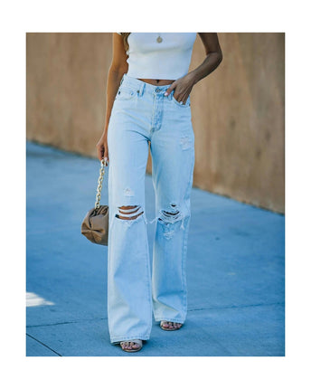 Straight Leg Jeans for Women Casual High Waisted Ripped Denim Pants