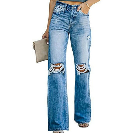 Straight Leg Jeans for Women Casual High Waisted Ripped Denim Pants