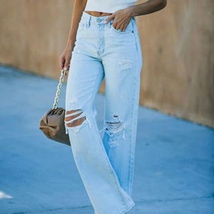 Straight Leg Jeans for Women Casual High Waisted Ripped Denim Pants