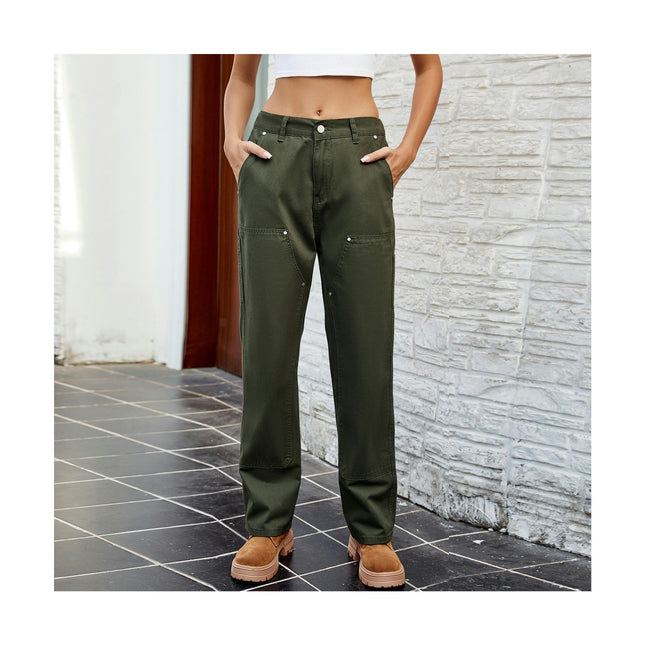 Cargo Pants for Women Mid Waisted Casual Baggy Wide Leg Pants with Pockets