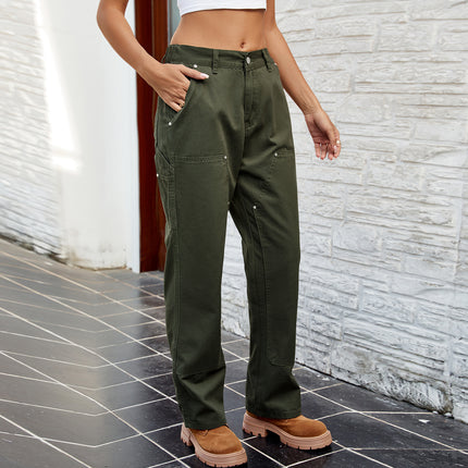 Cargo Pants for Women Mid Waisted Casual Baggy Wide Leg Pants with Pockets