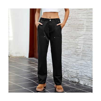 Cargo Pants for Women Mid Waisted Casual Baggy Wide Leg Pants with Pockets