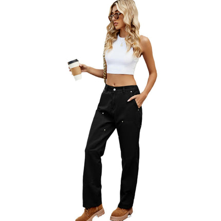 Cargo Pants for Women Mid Waisted Casual Baggy Wide Leg Pants with Pockets