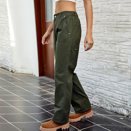 Cargo Pants for Women Mid Waisted Casual Baggy Wide Leg Pants with Pockets