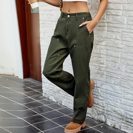 Cargo Pants for Women Mid Waisted Casual Baggy Wide Leg Pants with Pockets