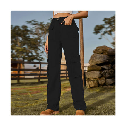 Women Mid Waisted Cargo Pants Wide Leg 6 Pockets Casual Pants