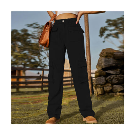 Women Mid Waisted Cargo Pants Wide Leg 6 Pockets Casual Pants