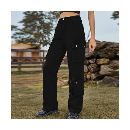 Women's Mid Rise Elastic Waist Multi-Pocket Camping Hiking Cargo Pants