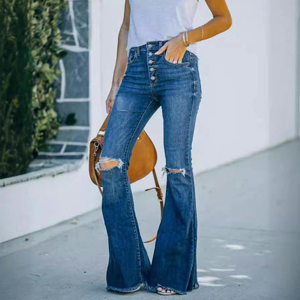 Bell Bottom Jeans for Women Mid Waisted Distressed Flare Denim Jeans