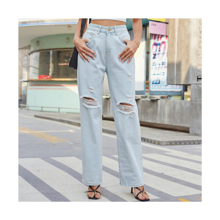 Women's Baggy High Waist Ripped Wide Leg Jeans Distressed Denim Pants