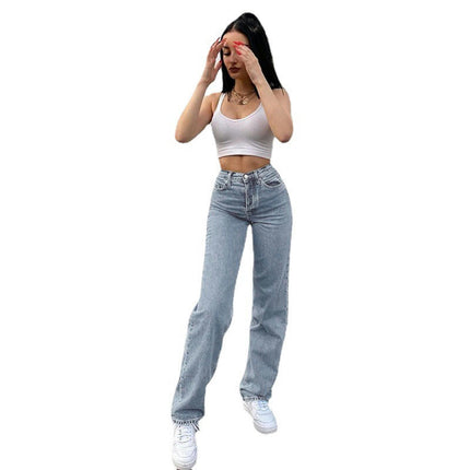 Women's Mid Waisted Boyfriend Jeans Baggy Straight Leg Casual Denim Pants