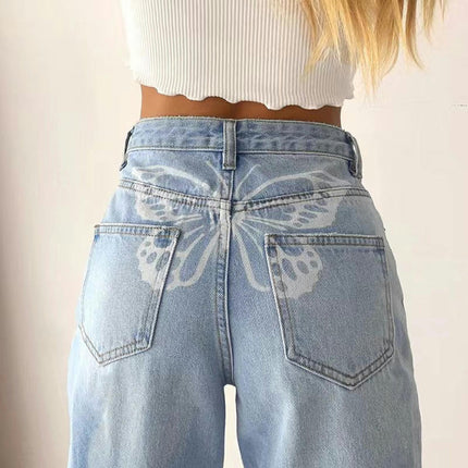 Women's Mid Waisted Boyfriend Jeans Baggy Straight Leg Casual Denim Pants