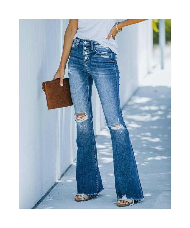 Flare Jeans for Women Mid Waisted Ripped Stretchy Denim Pants