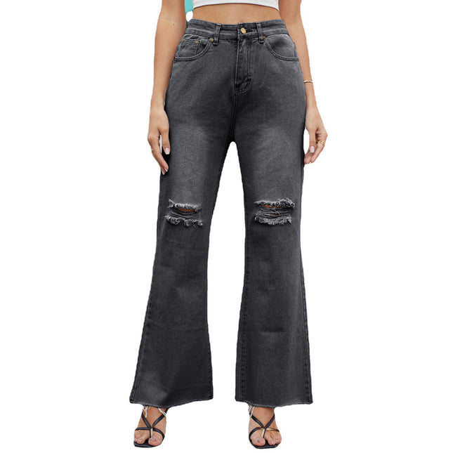 Flare Bell Bottom Jeans for Women High Waist Distressed Denim Pants