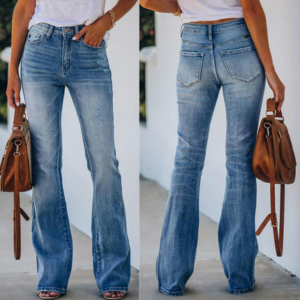 Women's Flare Bell Bottom Jeans High Waisted Stretchy Denim Pants