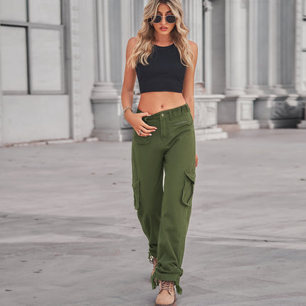 Cargo Pants for Women Straight Leg Pants Mid Waist Baggy Cargo Pants