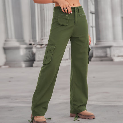 Cargo Pants for Women Straight Leg Pants Mid Waist Baggy Cargo Pants