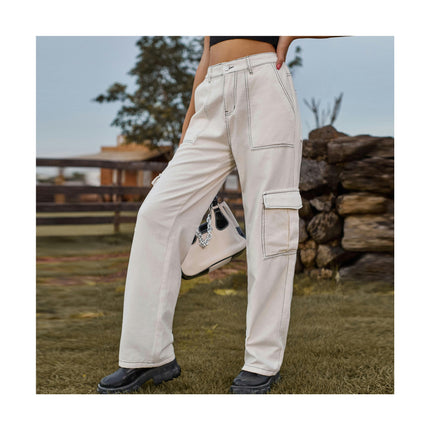 Women's Casual Loose High Waisted Straight Leg Baggy Cargo Pants