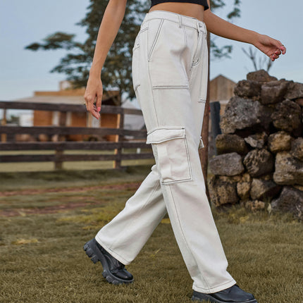 Women's Casual Loose High Waisted Straight Leg Baggy Cargo Pants