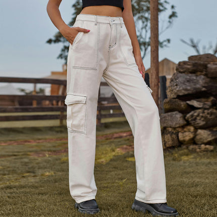 Women's Casual Loose High Waisted Straight Leg Baggy Cargo Pants