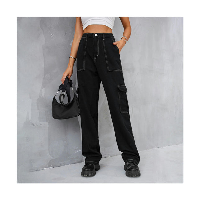 Women's Casual Loose High Waisted Straight Leg Baggy Cargo Pants