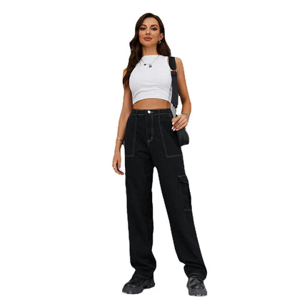 Women's Casual Loose High Waisted Straight Leg Baggy Cargo Pants