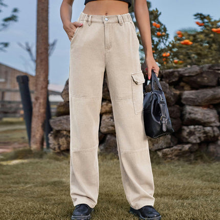 Mid Waisted Baggy Cargo Jeans for Women Straight Wide Leg Casual Pants