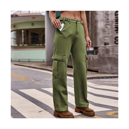 Women's Cargo Pants Casual Loose Mid Waisted Straight Leg Baggy Pants with Pockets