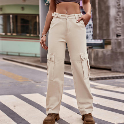 Women's Cargo Pants Casual Loose Mid Waisted Straight Leg Baggy Pants with Pockets