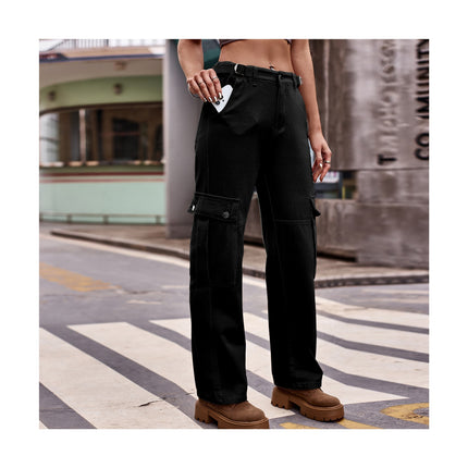 Women's Cargo Pants Casual Loose Mid Waisted Straight Leg Baggy Pants with Pockets