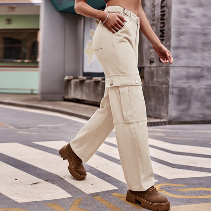 Women's Cargo Pants Casual Loose Mid Waisted Straight Leg Baggy Pants with Pockets