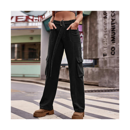 Women's Cargo Pants Casual High Waisted Straight Leg Baggy Pants with Belt