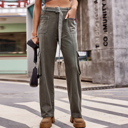 Women's Cargo Pants Casual High Waisted Straight Leg Baggy Pants with Belt