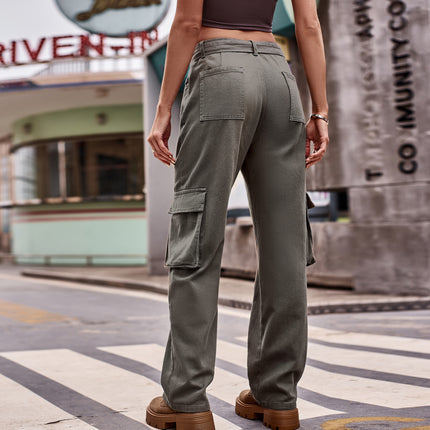 Women's Cargo Pants Casual High Waisted Straight Leg Baggy Pants with Belt