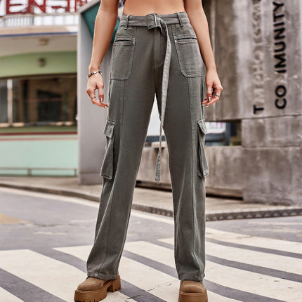 Women's Cargo Pants Casual High Waisted Straight Leg Baggy Pants with Belt