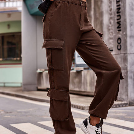 Womens Casual Cargo Pants with Multi Pockets Stright Leg Baggy Trousers