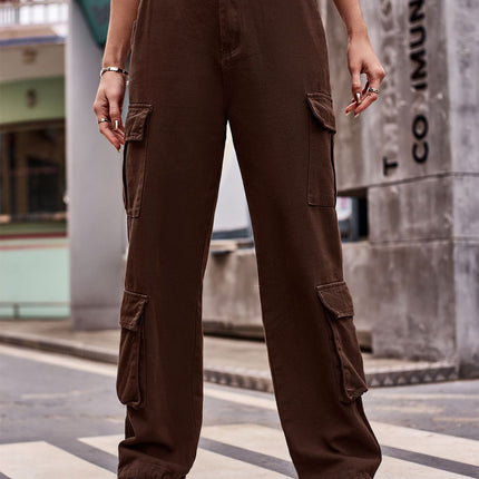 Womens Casual Cargo Pants with Multi Pockets Stright Leg Baggy Trousers