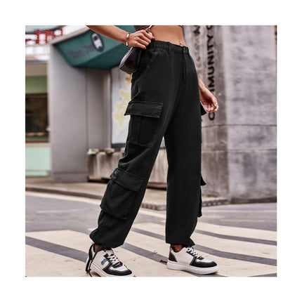 Womens Casual Cargo Pants with Multi Pockets Stright Leg Baggy Trousers